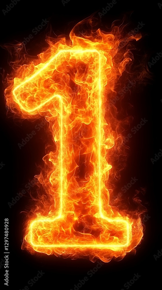 Burning One on Fire. Number on Black Background Use Burning One on Fire. Number on Black Background Use