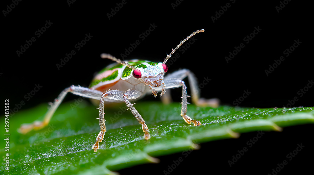 Extreme Macro of Ladybug on Green Leaf Extreme Macro of Ladybug on Green Leaf