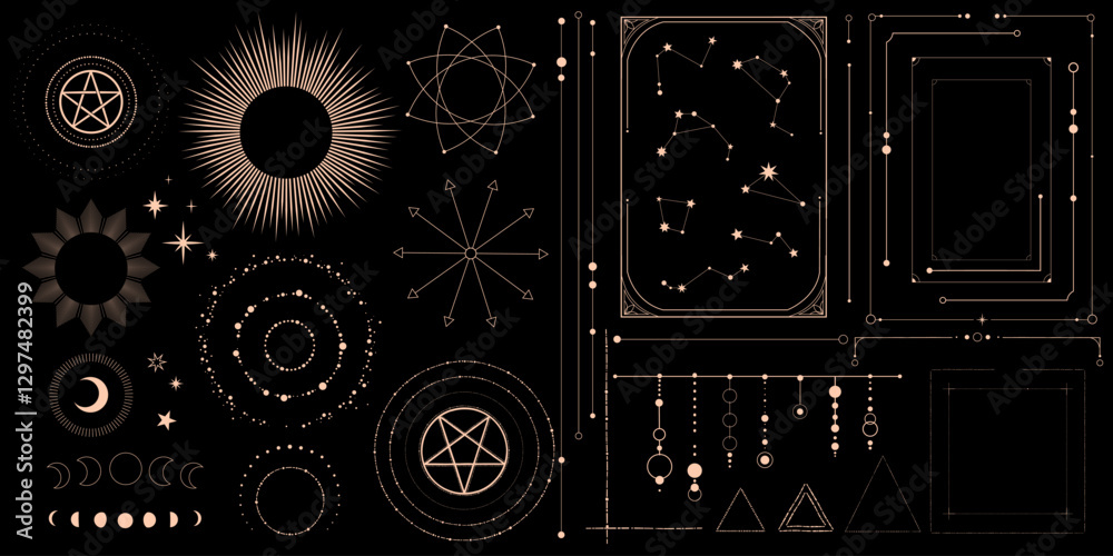 Fototapeta premium Set of simple elements for design in an esoteric space style