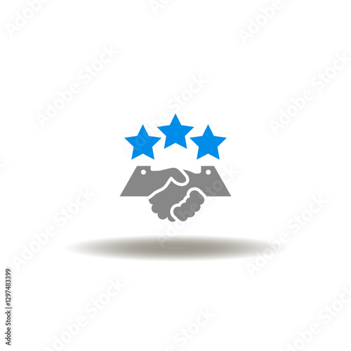 Vector illustration of handshake with three stars. Symbol of soft skills.