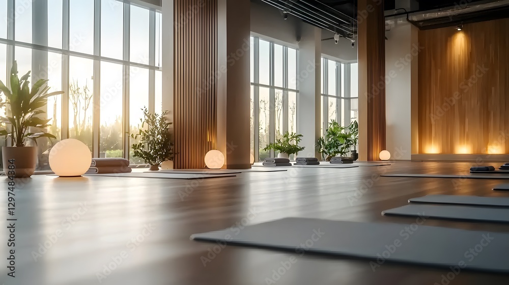 Fototapeta premium Indoor yoga a serene session of mindfulness and soft lighting