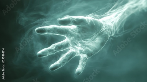 The outstretched hand seems to have a strong magical aura, the concept shows a spiritual relationship between God and humans who have positive spirituality