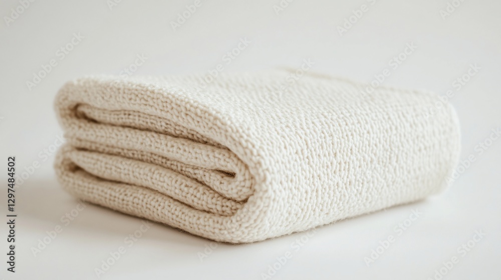 Cream knit blanket folded, studio shot, white background; for e-commerce Cream knit blanket folded, studio shot, white background; for e-commerce