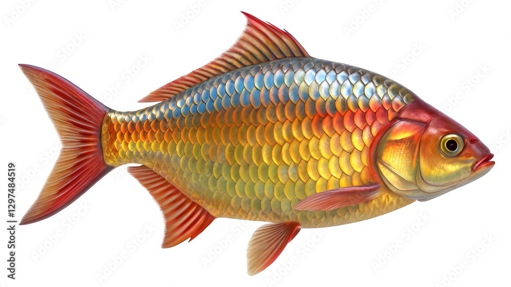 Photorealistic Rainbow Fish with Iridescent Scales – 3D Digital Art on White Background