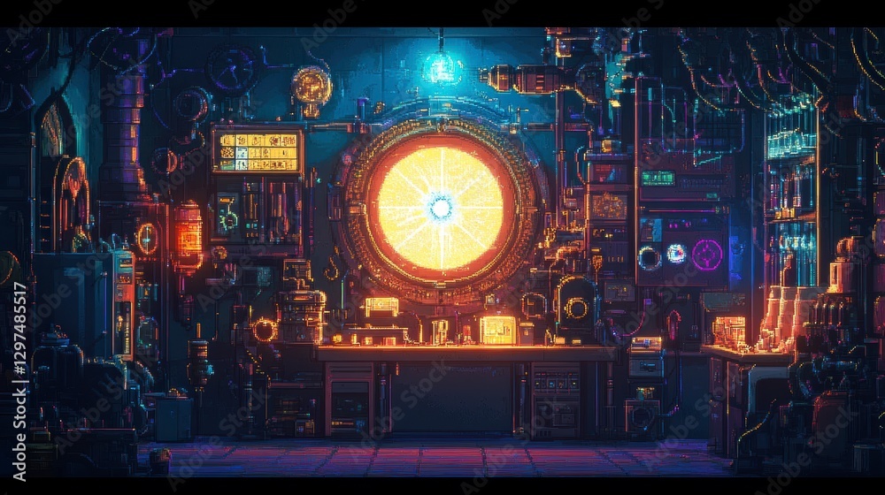 Enigmatic Workshop: Step into a mysterious workshop, an imaginative space filled with intricate machinery, glowing accents, and an air of inventive potential. Enigmatic Workshop: Step into a mysterious workshop, an imaginative space filled with intricate machinery, glowing accents, and an air of inventive potential.
