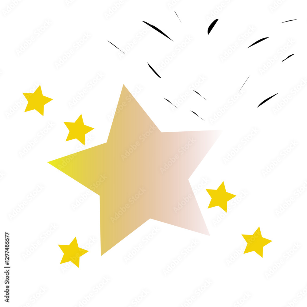 Obraz premium Stars icon., gradient star transitioning from yellow to red, surrounded by smaller yellow stars. The design conveys a sense of celebration and energy, making it ideal for themes related to achievement