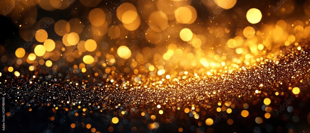 Golden sparkling bokeh on a dark background, creating a festive atmosphere. Golden sparkling bokeh on a dark background, creating a festive atmosphere.