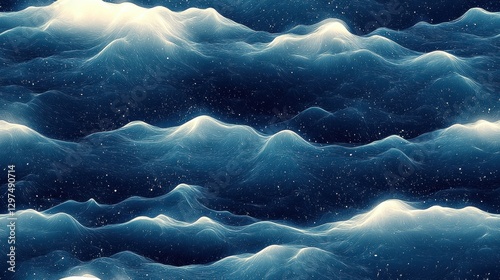 Abstract ocean waves with a blue and white color palette, digital art