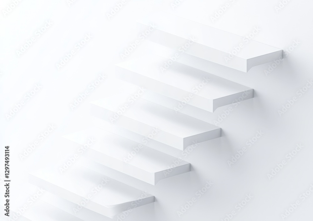 Abstract white steps, upward direction, minimalist design, empty space for display Abstract white steps, upward direction, minimalist design, empty space for display