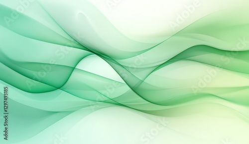 Abstract, flowing, green, waves, on white background.  Possible use graphic design