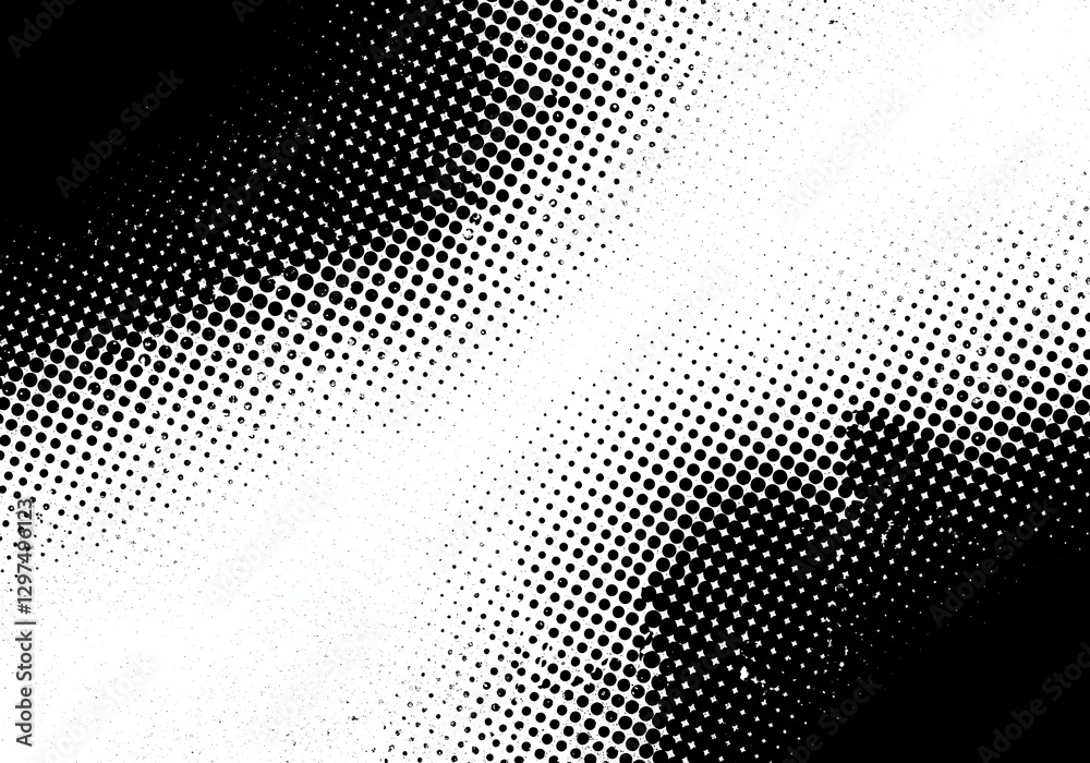 Naklejka premium Grunge noise gradient texture. Dirty grain background. Grungy grit pattern. Black-white random dot texture for poster, banner, Dotted halftone overlay. Sand dusty distressed wallpaper.
