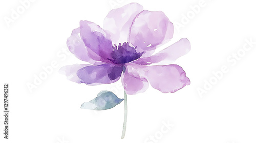 Fototapeta Naklejka Na Ścianę i Meble -  A watercolor painting of a purple flower with a green stem