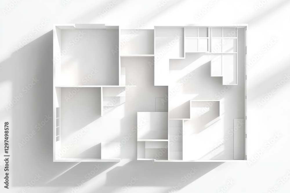 Modern Apartment Floor Plan, Sunlight Shadows, Top View Modern Apartment Floor Plan, Sunlight Shadows, Top View