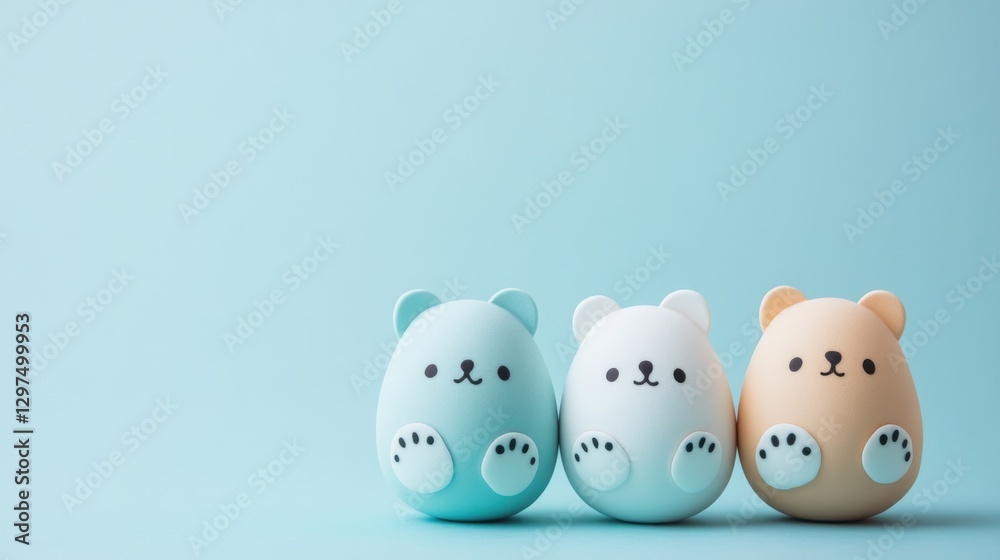 Cute pastel toy bears on blue background with minimalist design and soft colors. Easter, Pascha, Paskha, Ostern, Pascua, Paques - Orthodox and Catholic Holiday celebration Cute pastel toy bears on blue background with minimalist design and soft colors. Easter, Pascha, Paskha, Ostern, Pascua, Paques - Orthodox and Catholic Holiday celebration