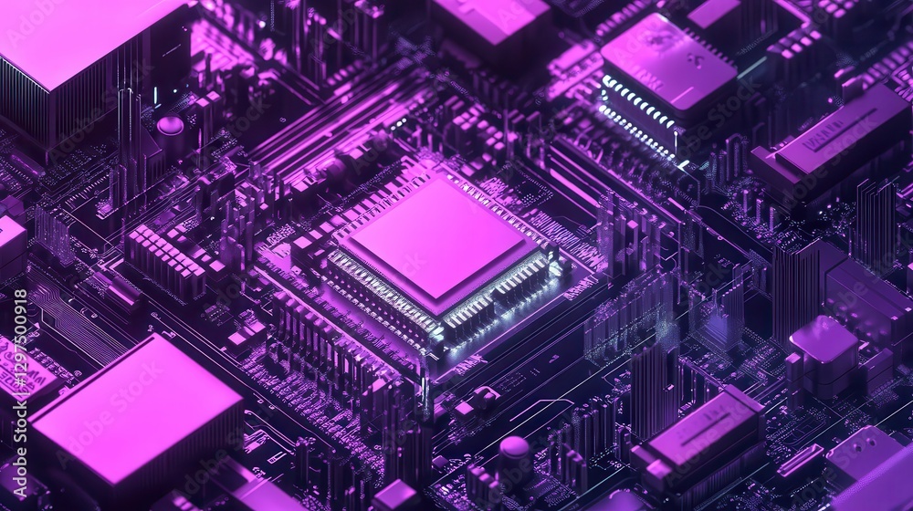 Quantum computer, large data processing, database concept. CPU isometric banner. Central Computer Processors CPU concept.Digital chip Quantum computer, large data processing, database concept. CPU isometric banner. Central Computer Processors CPU concept.Digital chip