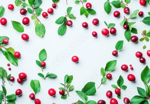 Fresh Red Berries and Green Leaves