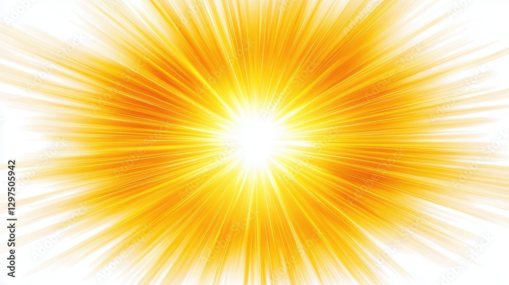 Obraz premium A vibrant explosion of golden light radiates outward, creating a dynamic burst effect against a white background.