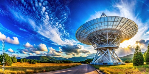 Panoramic View of Majestic Radio Telescope Against Azure Sky photo