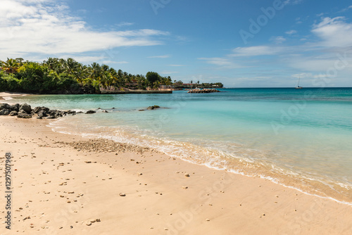 Tobago beach front seascape holiday destination sunny day blue waters