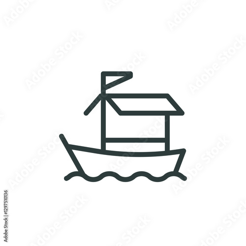 Abra boat old arabic water transport outline icon. Line sign Dubai creeks and canals . Vector isolated pictogram for web and app on white background editable stroke.
