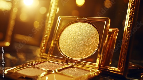 Golden Eyeshadow Palette, Luxurious Makeup, Glittering, Close-up, Beauty Shot, for Ads photo