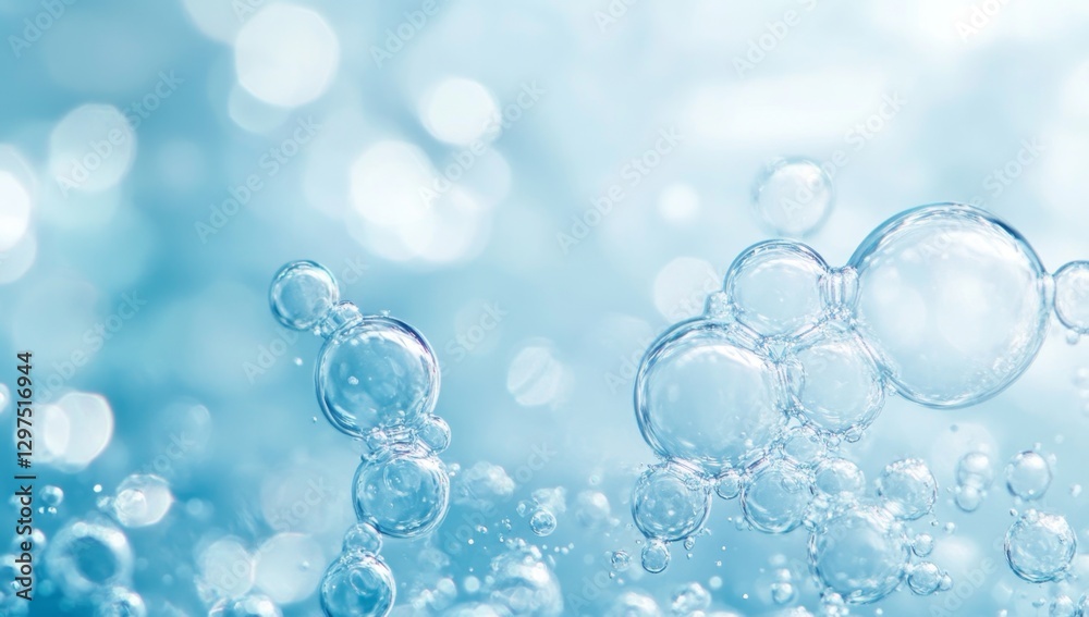 Sparkling water bubbles, light blue backdrop, bokeh Sparkling water bubbles, light blue backdrop, bokeh