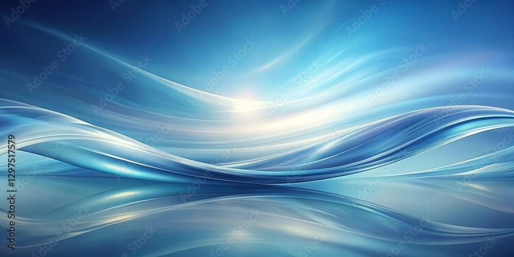 Naklejka premium Serene Blue Abstract Waves A calming digital illustration of flowing, luminous curves reflecting a tranquil atmosphere