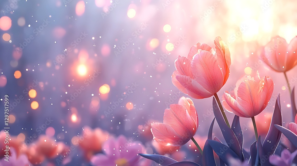 Obraz premium Nature's beauty captivating tulip flowers in bloom outdoor garden soft lighting floral serenity