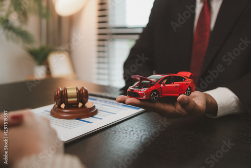 Fotografie a lawyer explains the details of a car insurance policy and all the costs to a c