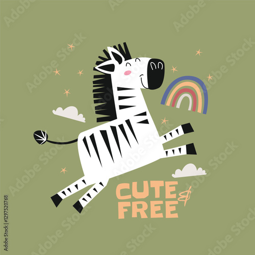 Cute zebra poster vector illustration for wall art or kids room decoration, tee print, cover and other media.