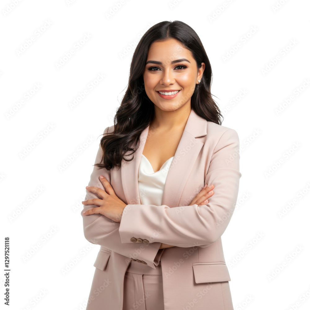 Portrait of a smiling businesswoman in a pose with arms crossed isolated on transparent, White background Portrait of a smiling businesswoman in a pose with arms crossed isolated on transparent, White background