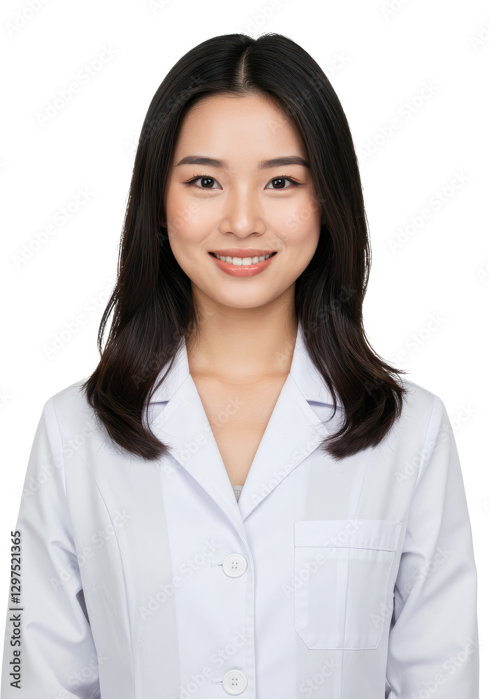 Young female doctor standing isolated on transparent, White background Young female doctor standing isolated on transparent, White background