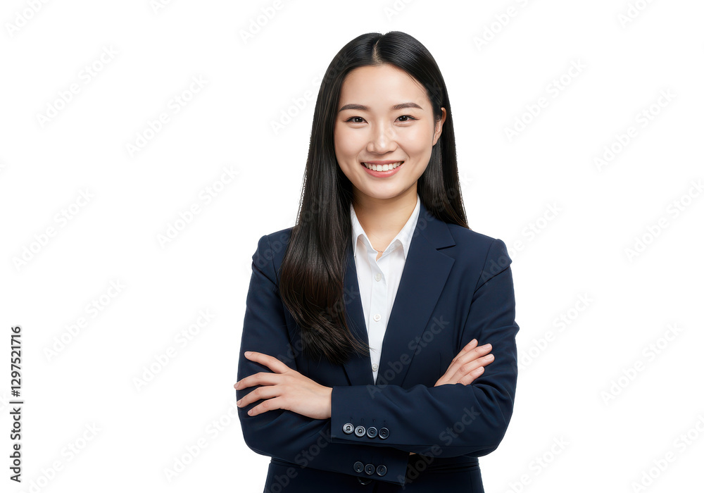 Portrait of a smiling businesswoman in a pose with arms crossed isolated on transparent, White background Portrait of a smiling businesswoman in a pose with arms crossed isolated on transparent, White background