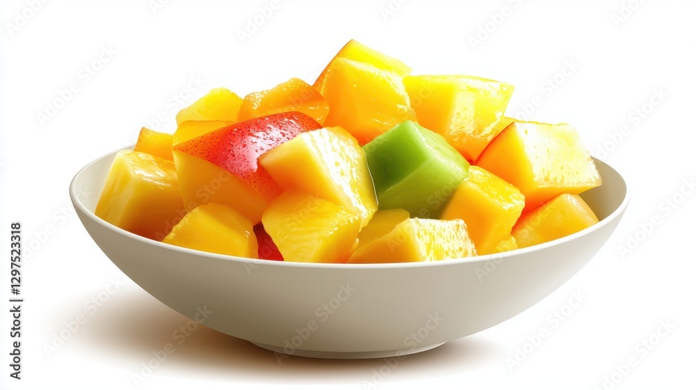 A vibrant bowl of mixed diced fruits, including mango, pineapple, and apples, showcasing a colorful assortment perfect for a healthy snack. A vibrant bowl of mixed diced fruits, including mango, pineapple, and apples, showcasing a colorful assortment perfect for a healthy snack.