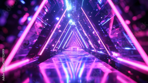 Fototapeta Naklejka Na Ścianę i Meble -  Red and blue neon tunnel lights