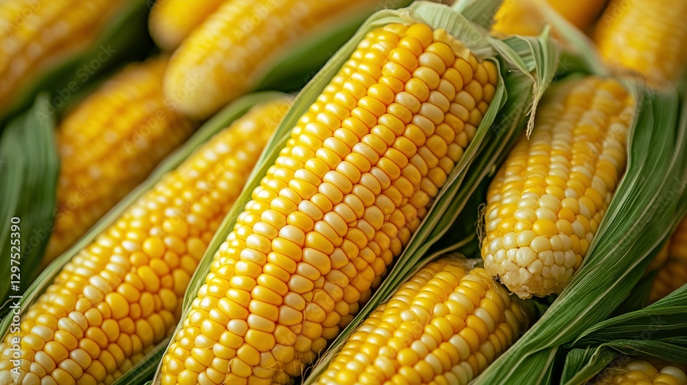 Fresh corn on the cob in a vibrant summer harvest display Fresh corn on the cob in a vibrant summer harvest display