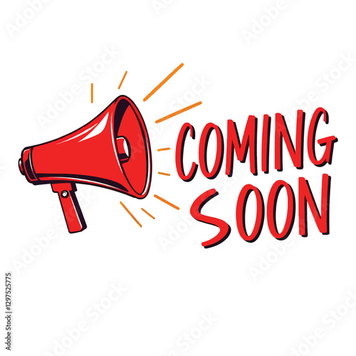 Trendy coming soon web release announcement background with megaphone