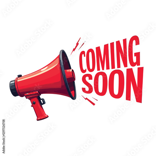 Trendy coming soon web release announcement background with megaphone