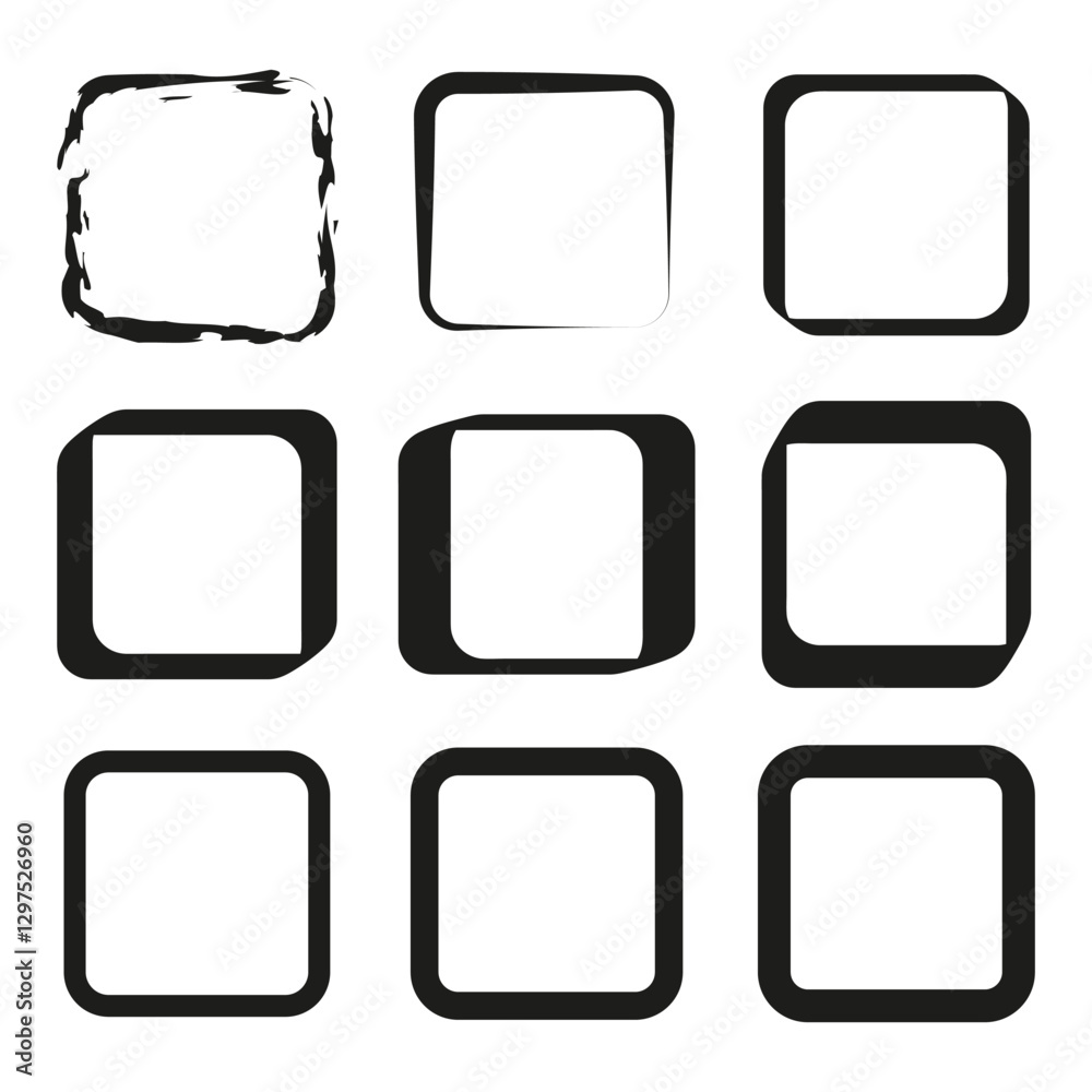 Square icons. Geometric frame symbols. Abstract shape set. Vector illustration.