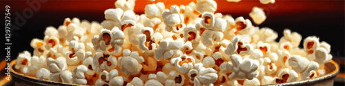 Delicious Vector Art of Movie Theater Popcorn in Bowl with Warm Cinematic Background - Perfect Snack for Films, Multimedia, Concessions and Food Design