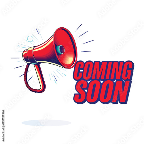 Trendy coming soon web release announcement background with megaphone