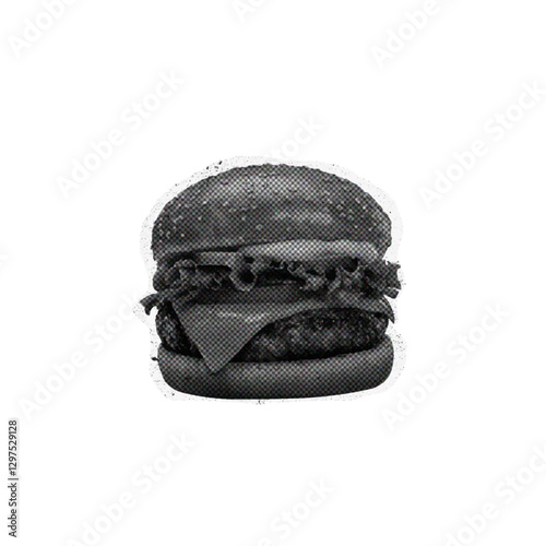 Burger with Grunge Texture and Halftone Effect