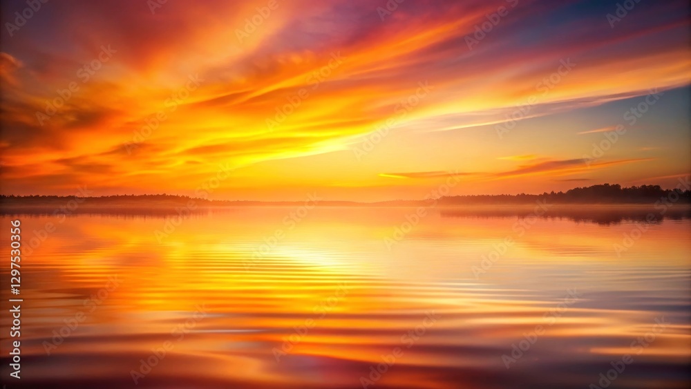 Serene Sunset Reflection on Calm Water, Vibrant Hues of Orange and Gold Paint the Sky and Lake Serene Sunset Reflection on Calm Water, Vibrant Hues of Orange and Gold Paint the Sky and Lake
