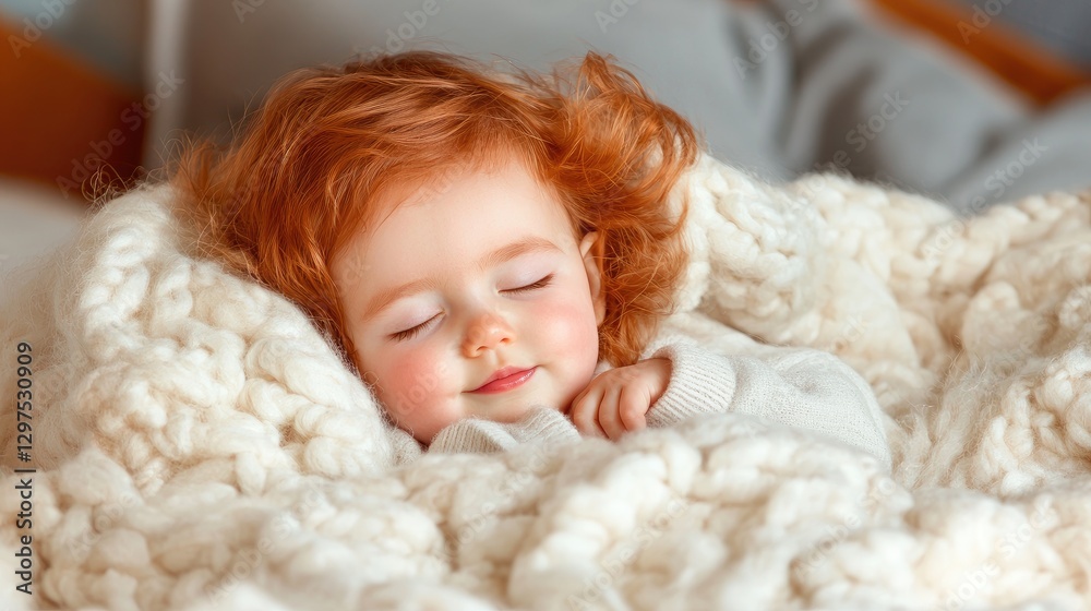 Redhead toddler sleeps soundly under cozy blanket in bedroom Redhead toddler sleeps soundly under cozy blanket in bedroom