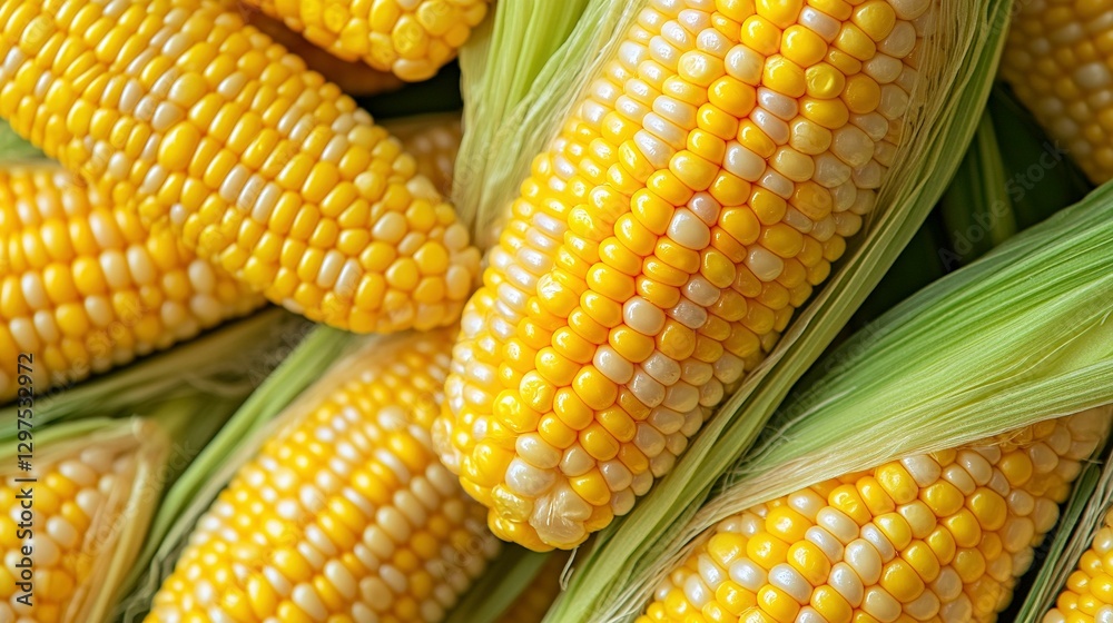 Close up image showing many ears of fresh corn Close up image showing many ears of fresh corn