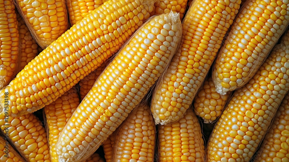Freshly picked ears of corn arranged for a closeup view Freshly picked ears of corn arranged for a closeup view