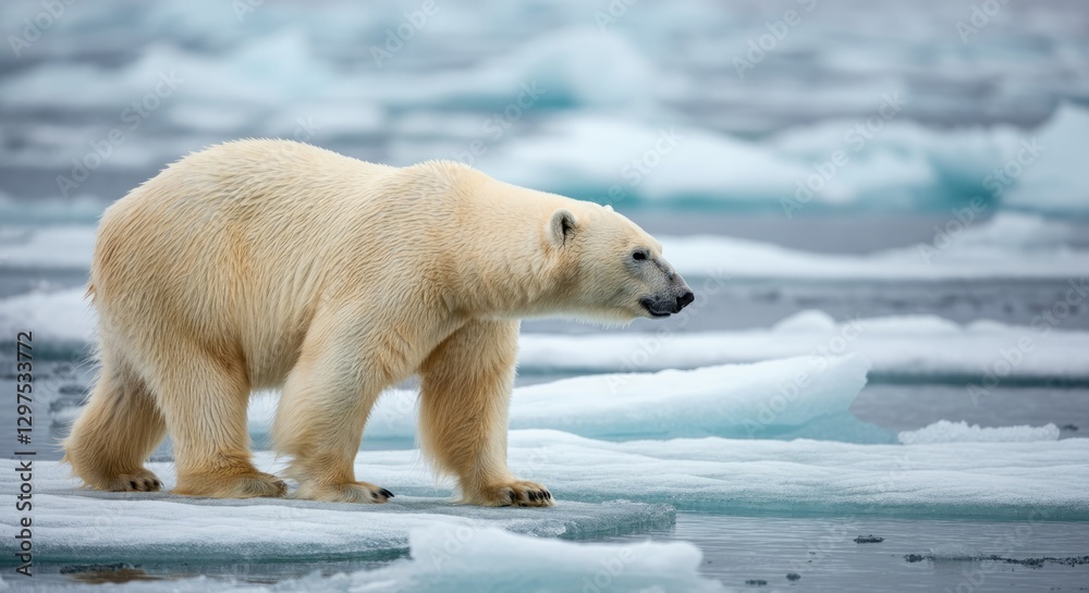 Polar bear on melting ice in arctic ocean Polar bear on melting ice in arctic ocean