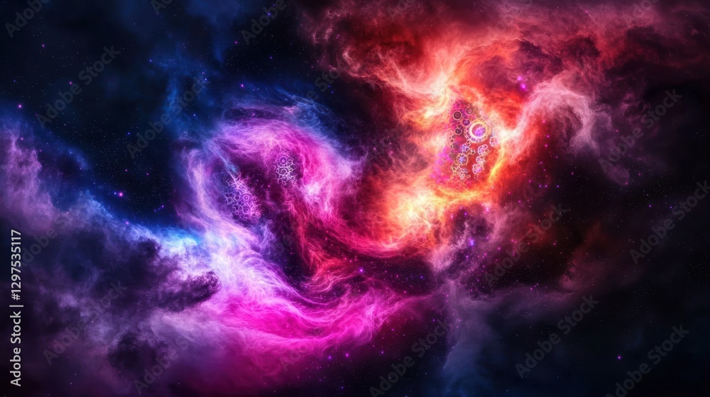 Vibrant cosmic nebula with swirling colors and stars, illustrating the beauty of the universe Vibrant cosmic nebula with swirling colors and stars, illustrating the beauty of the universe