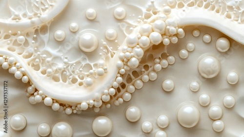 White in color with DNA helix and transparent gel cream balls that help nourish and blend with the human body to form biological cells of beauty technology.