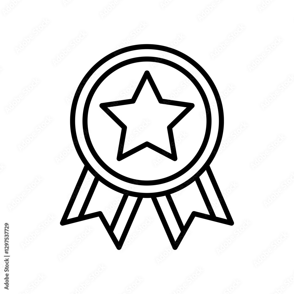 Award Ribbon Icon Featuring Centered Star and Hanging Tails Design Award Ribbon Icon Featuring Centered Star and Hanging Tails Design